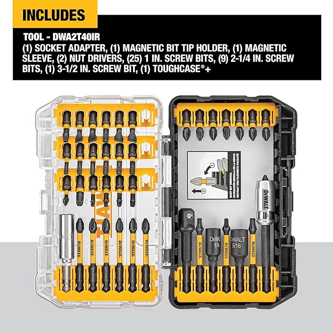 Jogo de Bits e Brocas DEWALT FlextorQ com Maleta ToughCase DWA2T40IR 40 Peças