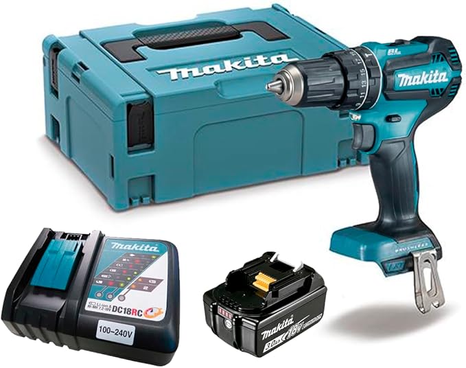 Parafusadeira e Furadeira de Impacto Makita DHP485RF1J 18V com 1 Bateria 3,0Ah, Carregador e Maleta